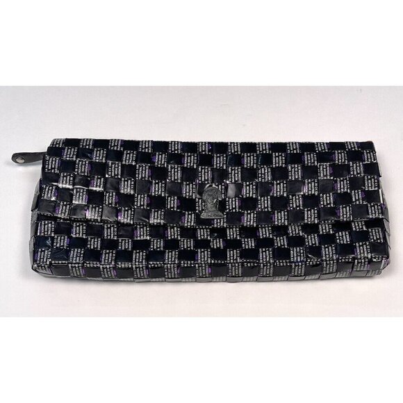 NAHUI OLLIN Womens 12"x5" Black/Purple Wrapper Envelope CLUTCH Handbag Purse EUC - Picture 1 of 7